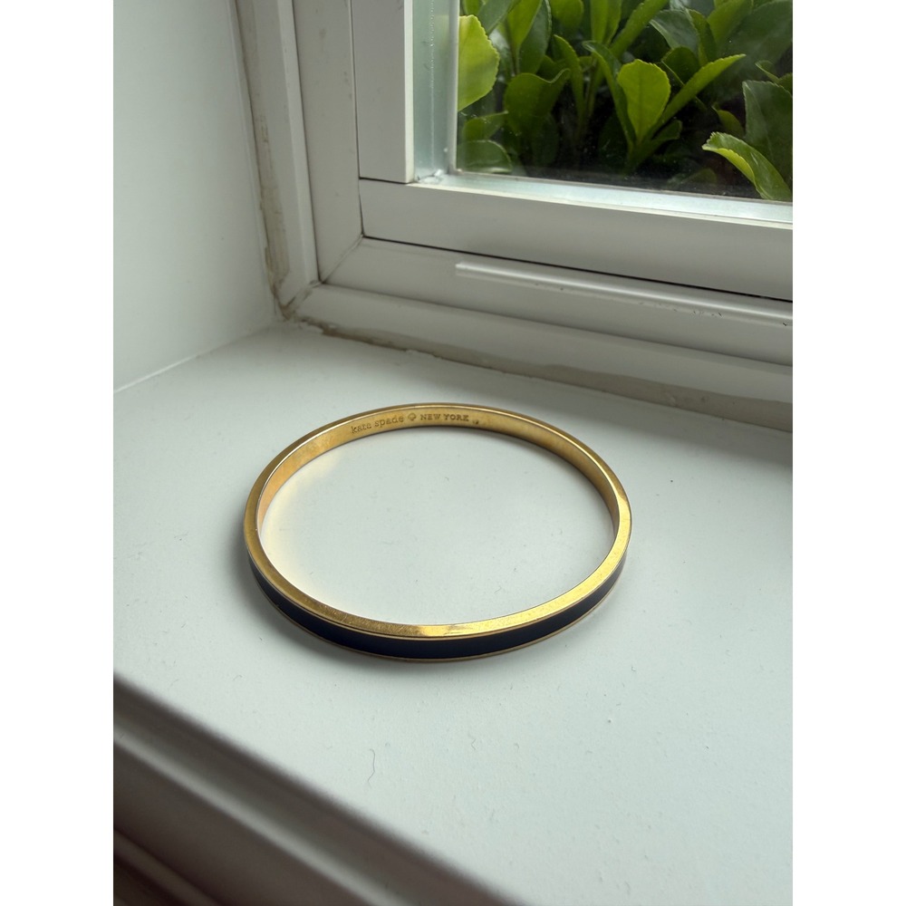 Kate Spade Draw The Line Black Gold Enamel‎ Bangle Bracelet Idiom Collection - Picture 2 of 9